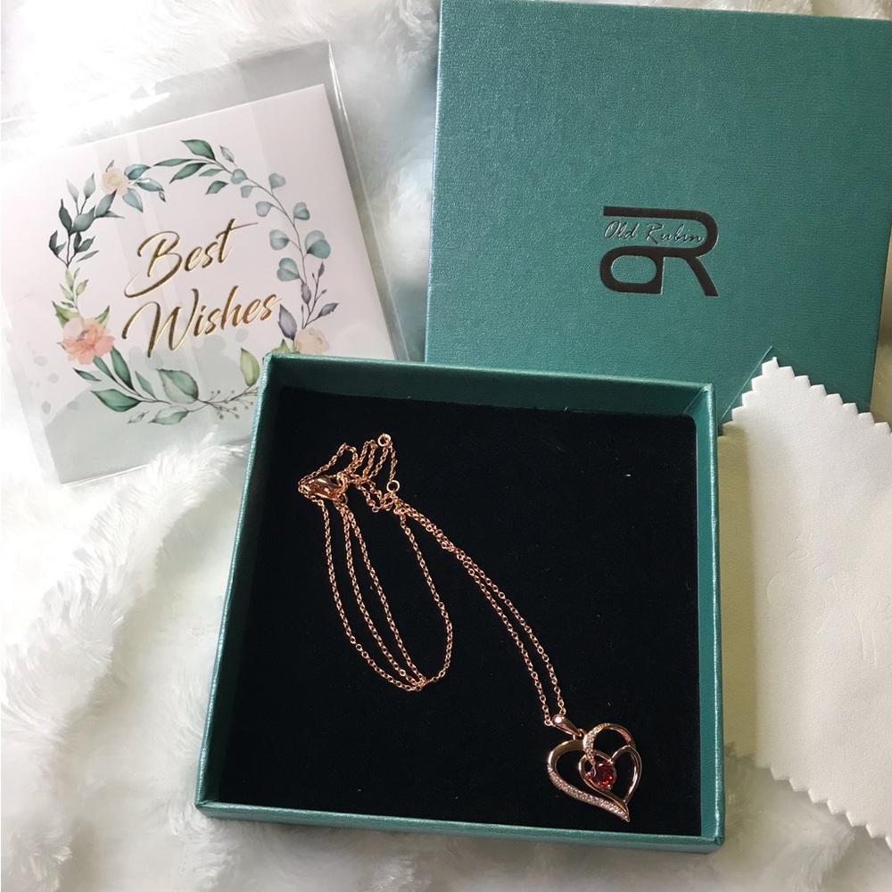NWT Old Rubin Rose Gold Plated 925 Sterling Silver Heart Necklace